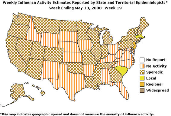 U. S. map for Weekly Influenza Activity