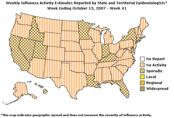 U. S. map for Weekly Influenza Activity
