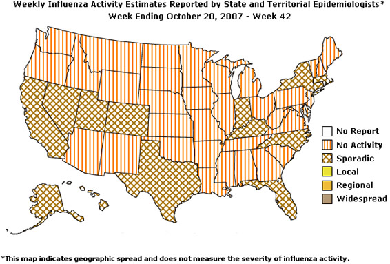 U. S. map for Weekly Influenza Activity
