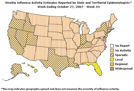 U. S. map for Weekly Influenza Activity