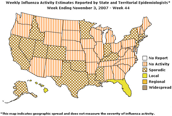U. S. map for Weekly Influenza Activity