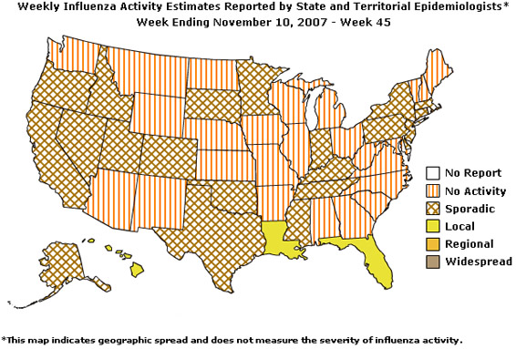 U. S. map for Weekly Influenza Activity
