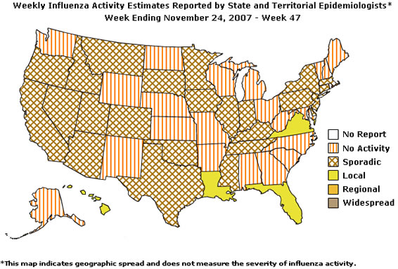 U. S. map for Weekly Influenza Activity
