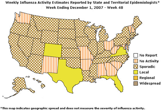 U. S. map for Weekly Influenza Activity