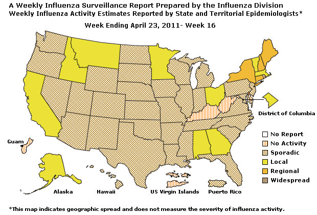 U. S. Map for Weekly Influenza Activity