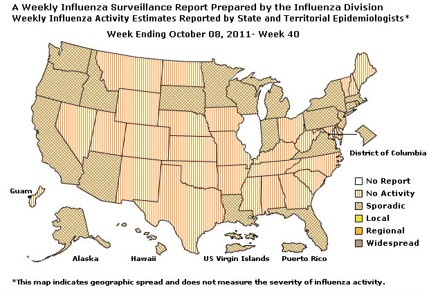 U. S. Map for Weekly Influenza Activity