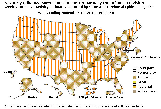 U. S. Map for Weekly Influenza Activity