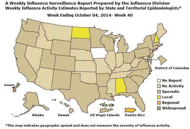 U. S. Map for Weekly Influenza Activity