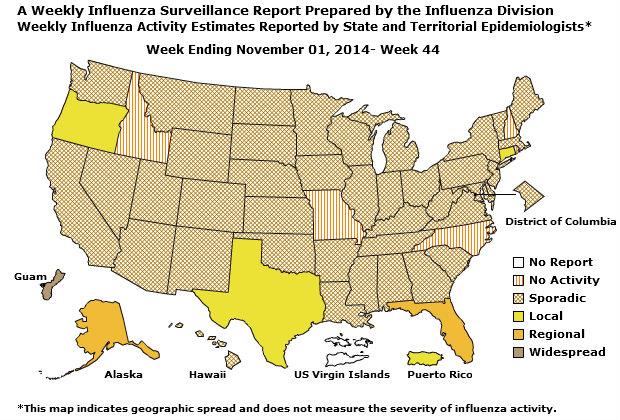 U. S. Map for Weekly Influenza Activity