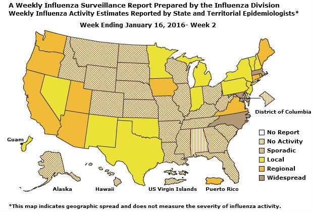 U. S. Map for Weekly Influenza Activity
