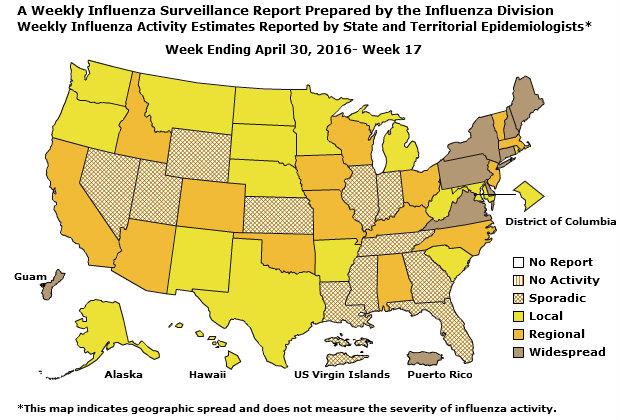 U. S. Map for Weekly Influenza Activity