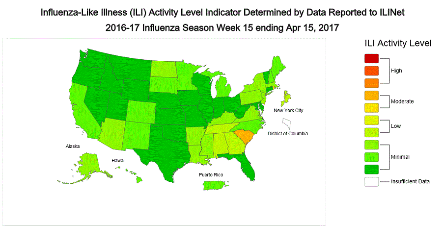 Map: While current U.S. flu activity is low overall, localized influenza outbreaks have been reported.