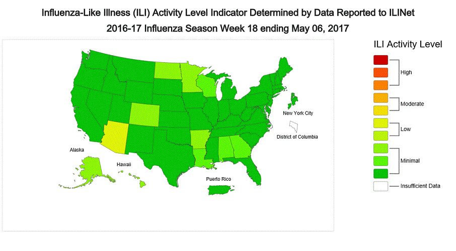 Map: While current U.S. flu activity is low overall, localized influenza outbreaks have been reported.