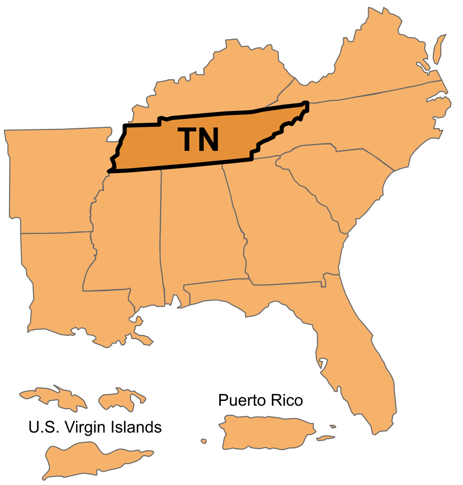 Map of the Tennessee Food Safety CoE region