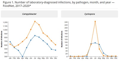 Figure One screenshot show data results for Campylobacter and Cyclospora