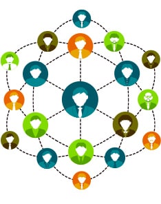 Illustration of people with lines connecting all of them together representing a network.