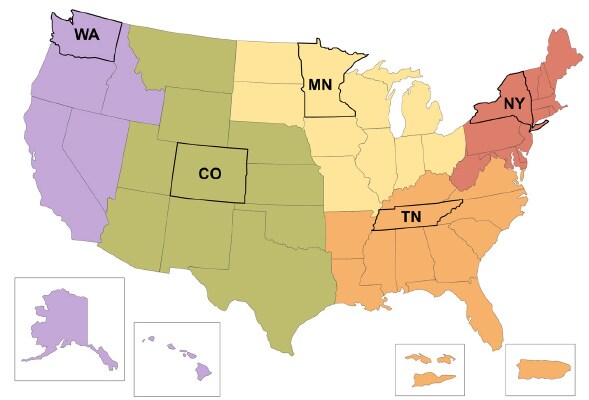 U.S. map showing the 5 Centers of Excellence