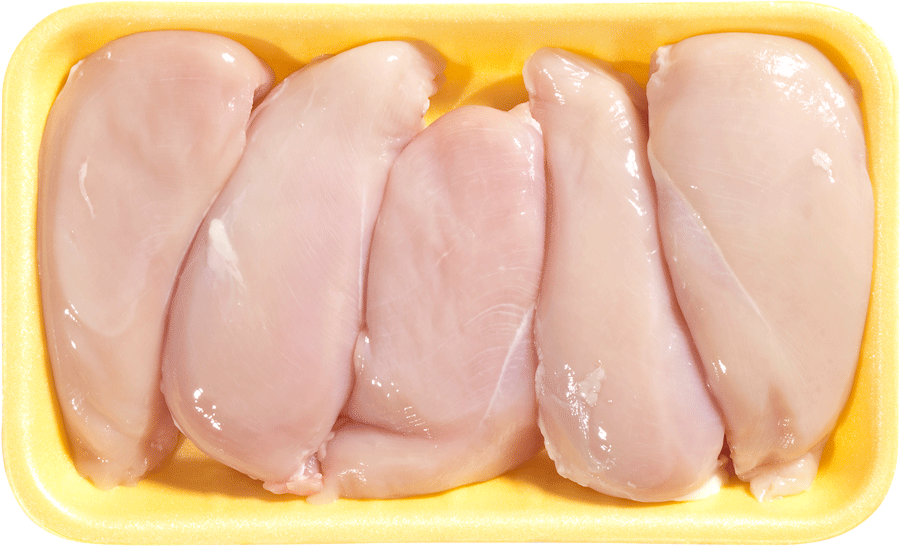 Packet of raw chicken breast from a store