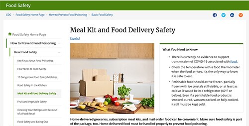 Screen capture of the Food Safety Meal Kit feature web page
