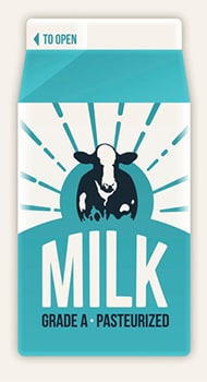 carton of pasteurized milk with picture of cow