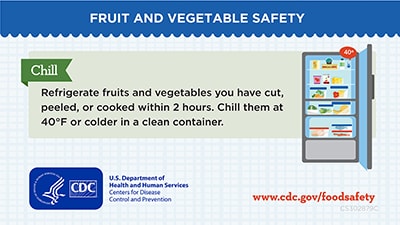 Chill cut, peeled, and cooked veggies and fruits after 2 hours in fridge below 40 degrees. Download social media graphics for facebook and twitter.