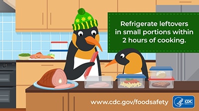 Food safety refrigerate leftovers in small portion within 2 hours of cooking download for social media