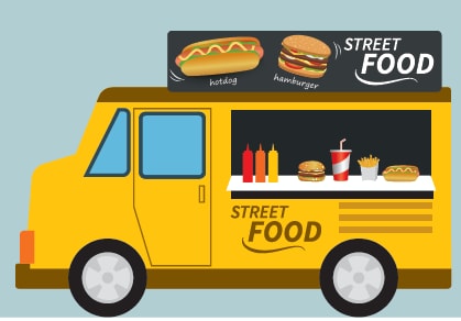 This is an illustration of a food truck with the text Street Food on it.