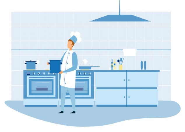 Illustration of a chef in a kitchen