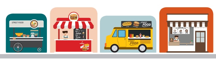This is an illustration of a food truck on a street.