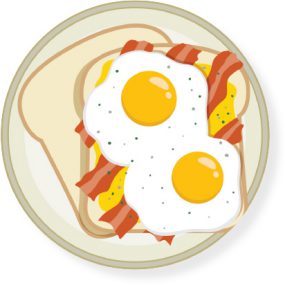 Illustration of eggs and bacon on toast