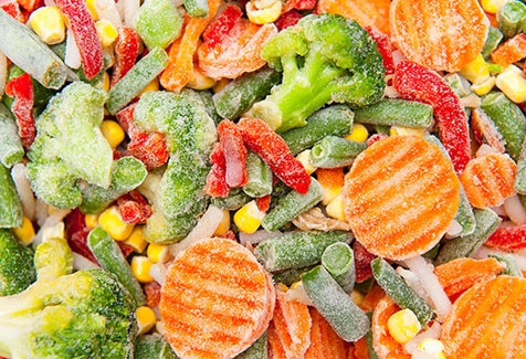 Close up of frozen vegetables.