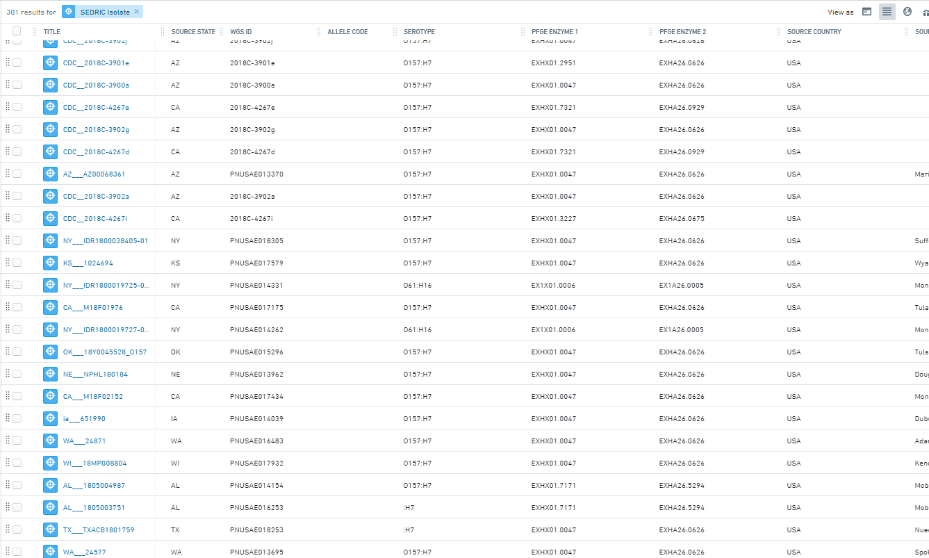 Screen-grab of Sedric Line List