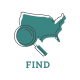 Illustration showing the United States and a magnifying glass representing finding more cases.