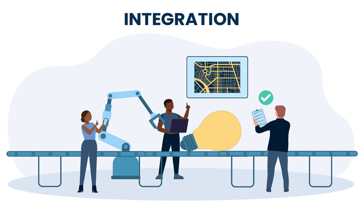 Graphic that says "Integration" and shows people collaborating