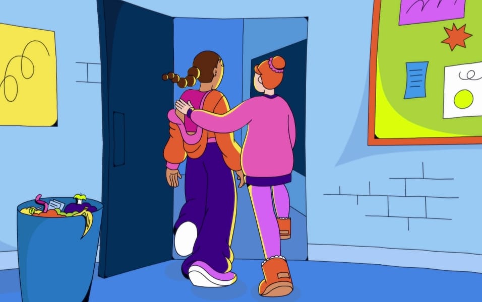 Two friends walking away