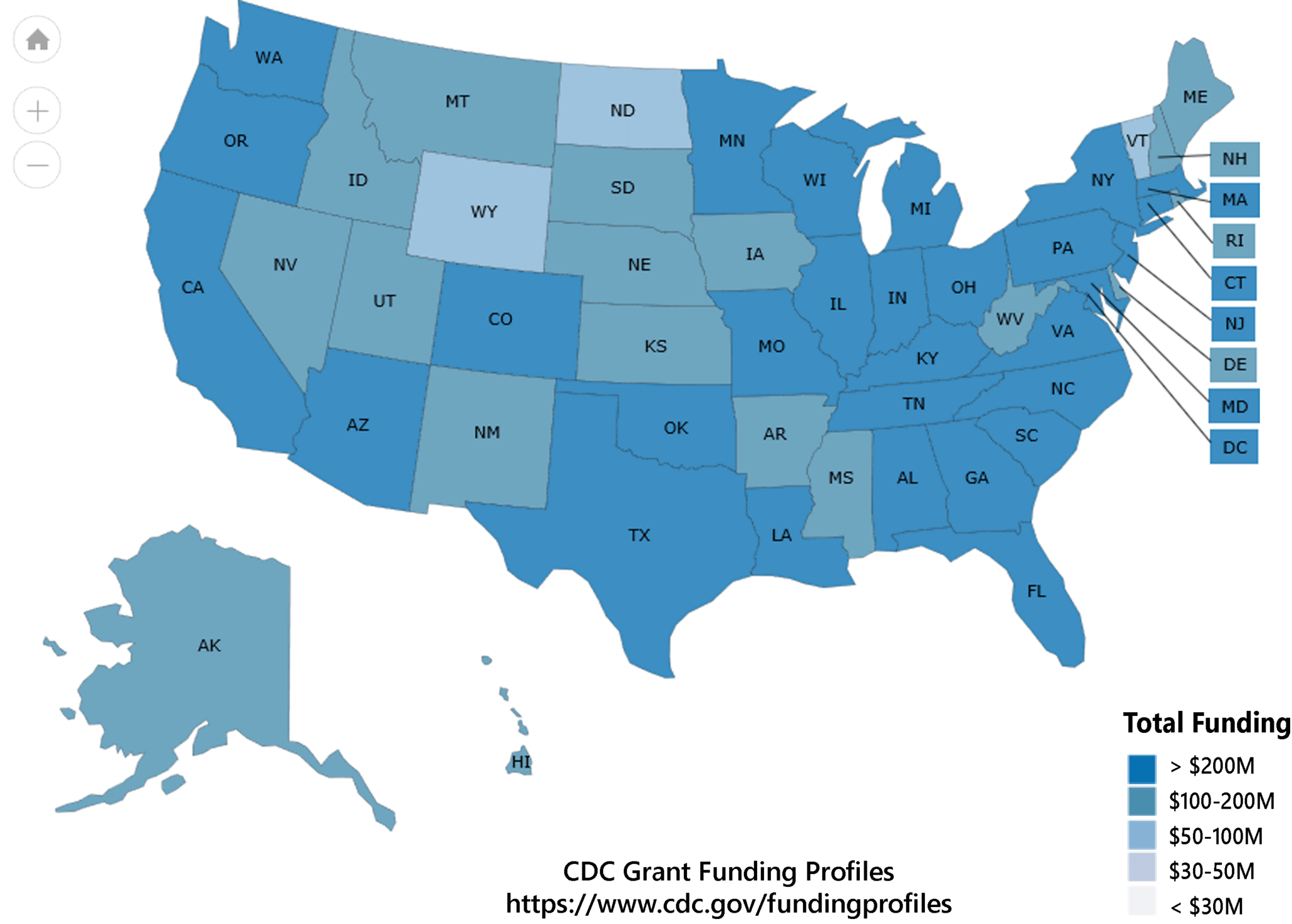 Map of Grant Funding By State for Fiscal Year 2020