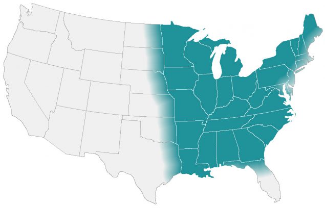 Map shows the approximate areas (called “endemic areas”) where Blastomyces is suspected to live in the United States.