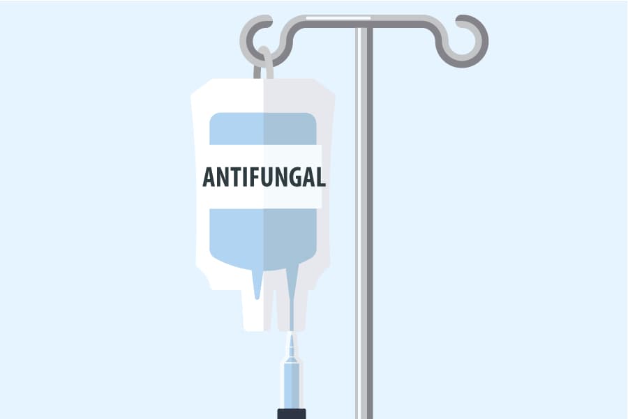 Image of IV bag with antifungal solution for treatment of Candidiasis