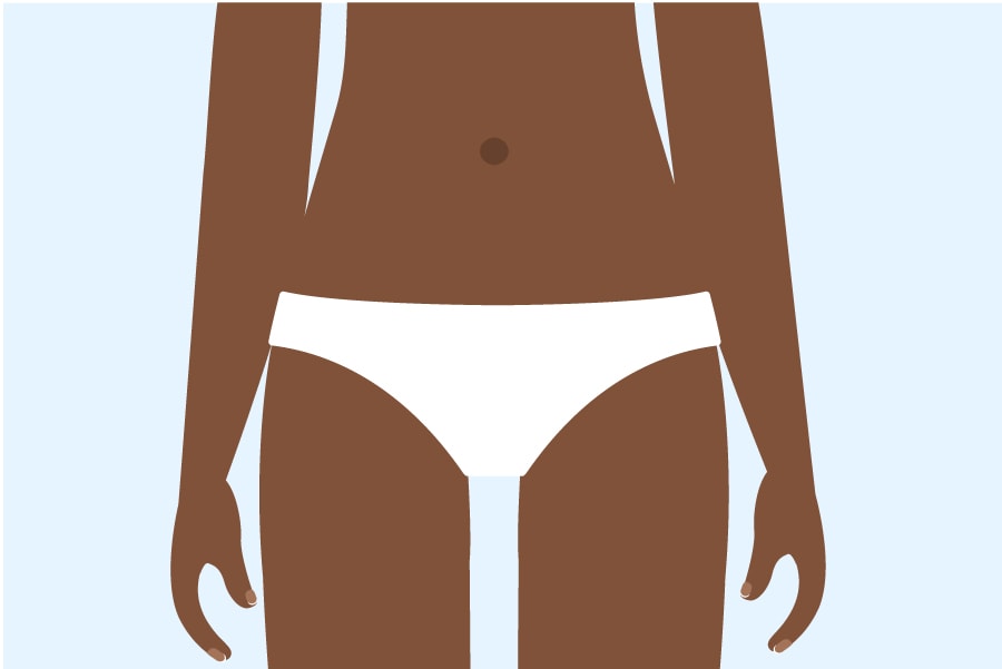 A cartoon of a woman's torso. She is wearing underwear.