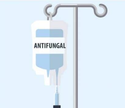 IV bag for antifungal medicine, usually amphotericin B, posaconazole, or isavuconazole