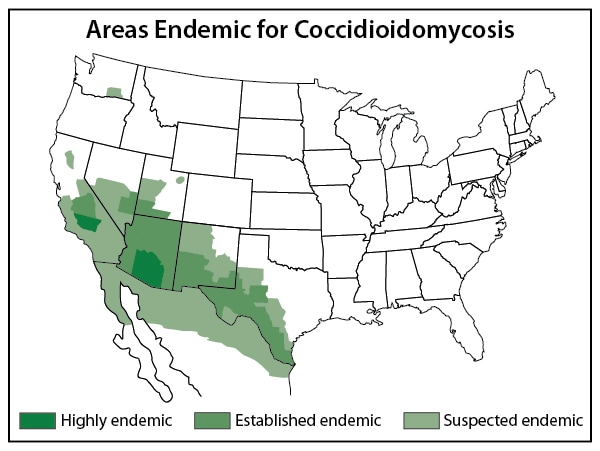 Áreas endémicas de coccidioidomicosis en E.E U.U