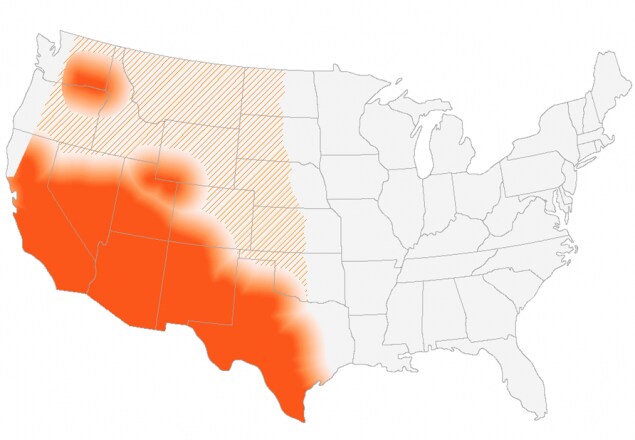 This map shows CDC's current estimate of where Valley fever lives in the environment in the United States.