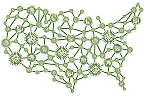 Map of the US. with spores as the boundary lines