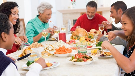 a family having a turkey dinner