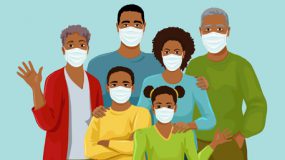 an extended African American family with mask