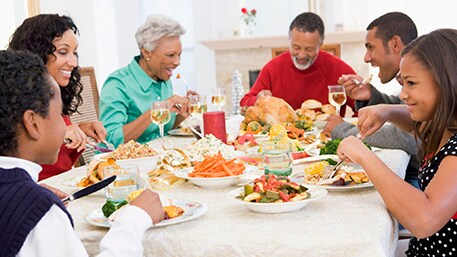 a multigenerational family eating a thanksgiving meal
