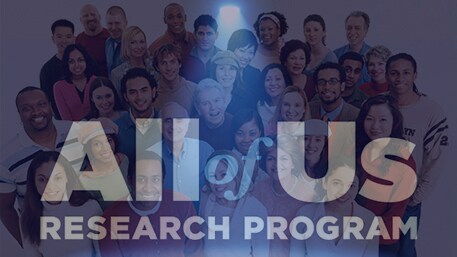 a spotlight on All of Us Research Program  with a group of diverse people in the background
