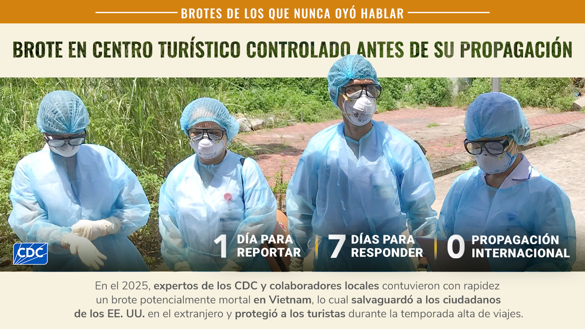 En el 2025, expertos de los CDC y colaboradores locales contuvieron con rapidez un brote potencialmente mortal en Vietnam, lo cual salvaguard&oacute; a los ciudadanos de los EE. UU. en el extranjero y protegi&oacute; a los turistas durante la temporada alta de viajes.