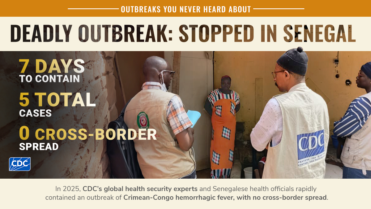 CDC and local health department performing an interview. Deadly outbreak: 5 cases contained in 7 days with no cross-border spread.