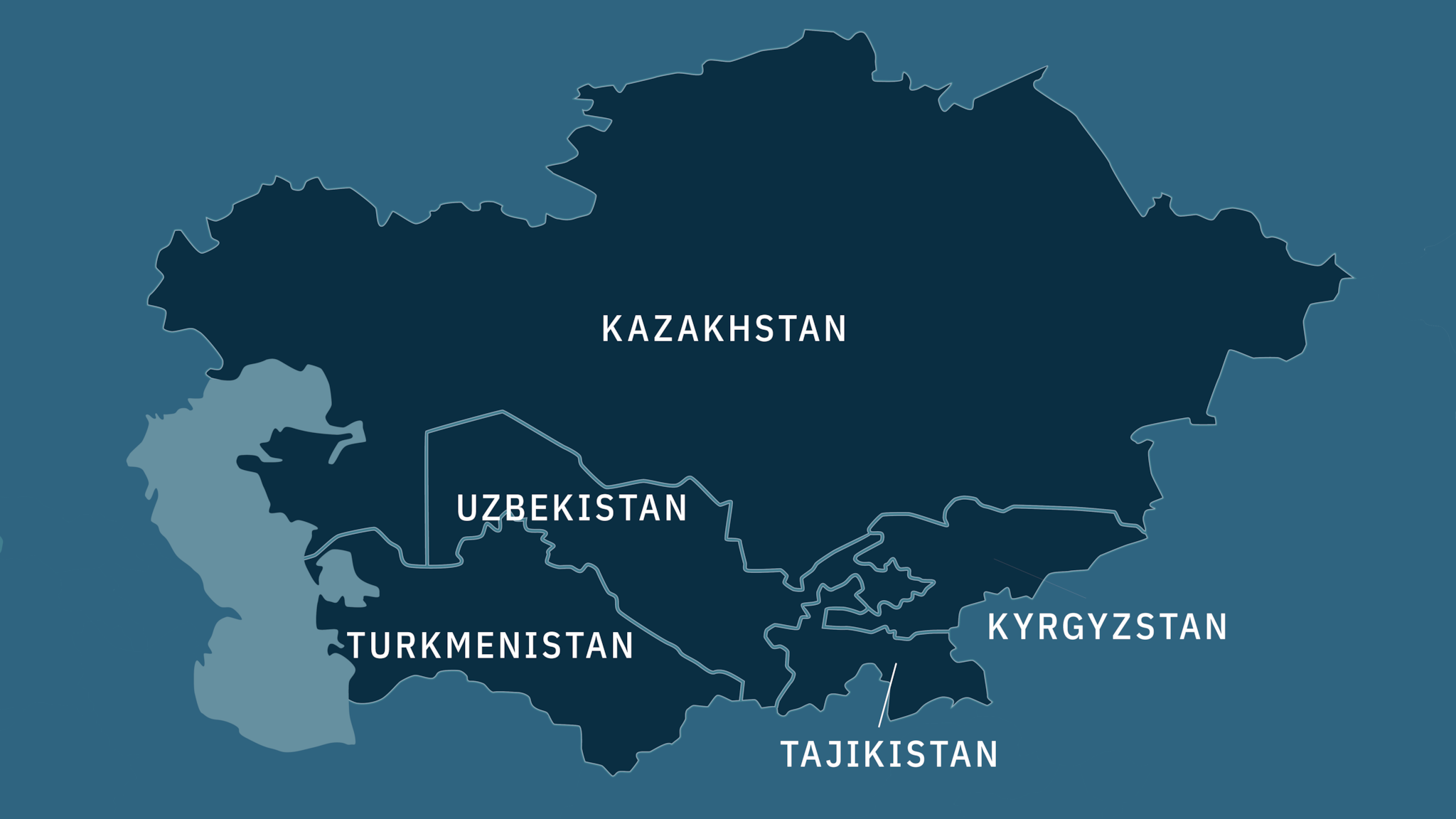 Map showing Kazakhstan, Kyrgyzstan, Tajikistan, Uzbekistan, and Turkmenistan.
